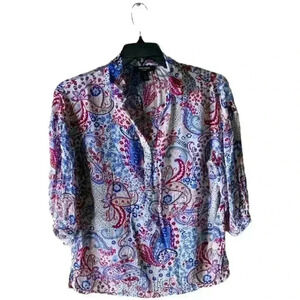 Nine West Paisley Blouse Women's Size Medium 3/4 Sleeves Multicolor Top Shirt